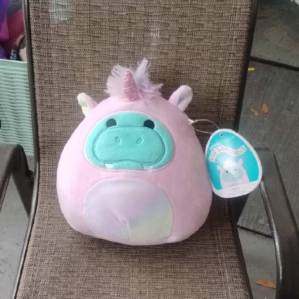 Squishmallows Pink and Mint Hank Hippo In Unicorn Costume